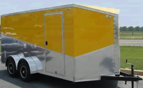 Yellow 14ft V-nose TA Motorcycle Trailer