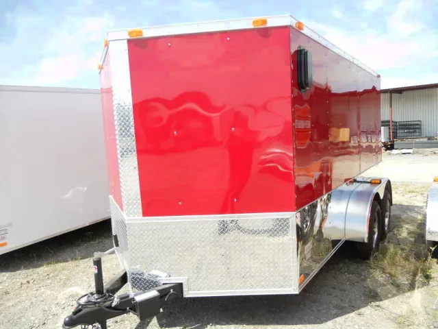 Red 14ft Enclosed Motorcycle Trailer