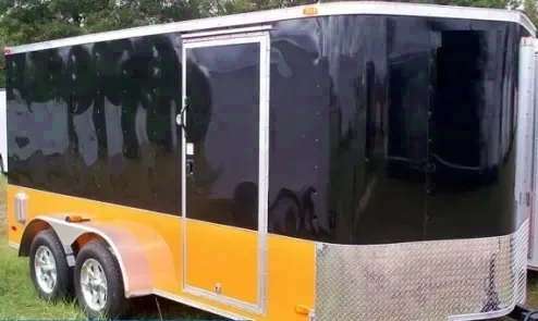 16ft TA Enclosed  Motorcycle Trailer Black w/Orange Trim