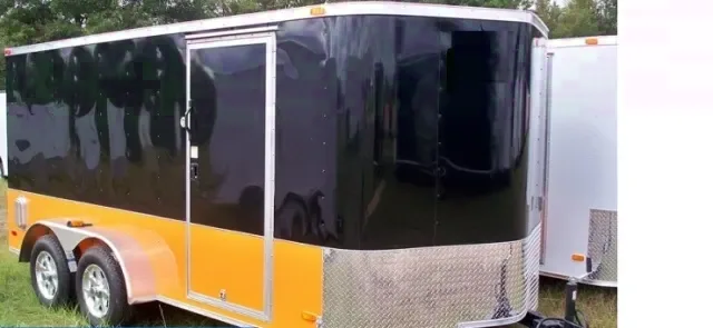 Black and Orange 16ft TA Enclosed Motorcycle Trailer