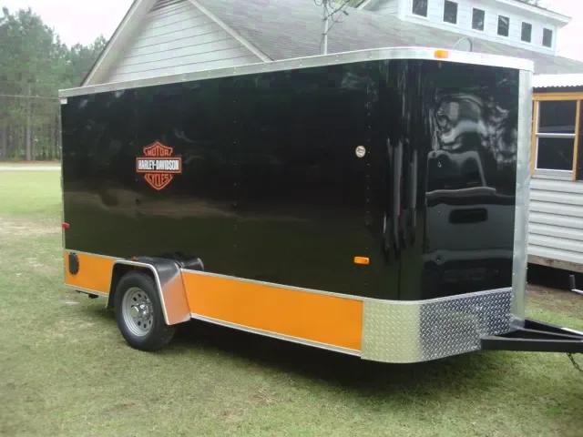 12ft Black and Orange V-Nose Motorcycle Trailer