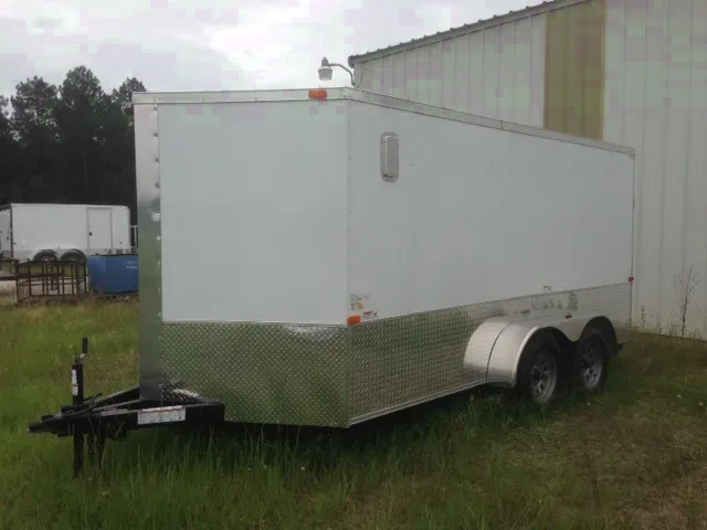 14FT White Motorcycle Trailer V-Nose Ramp