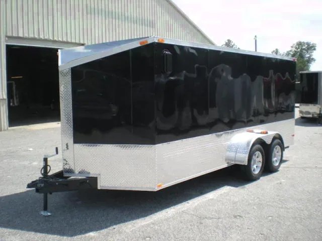 16FT BUMPER PULL T.A. BLACK  V-NOSE MOTORCYCLE TRAILER