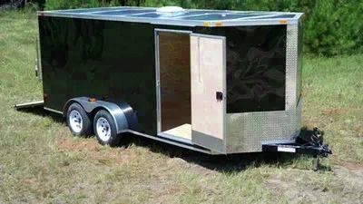 16ft V Nose Black Motorcycle Trailer w/Stone Guard