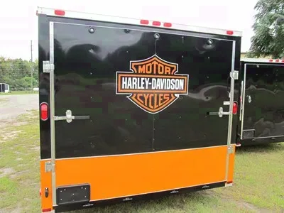 Black and Orange 20FT Flat Front Motorcycle Trailer