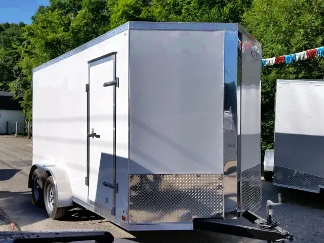 White V-Nose 14ft Enclosed Motorcycle Trailer