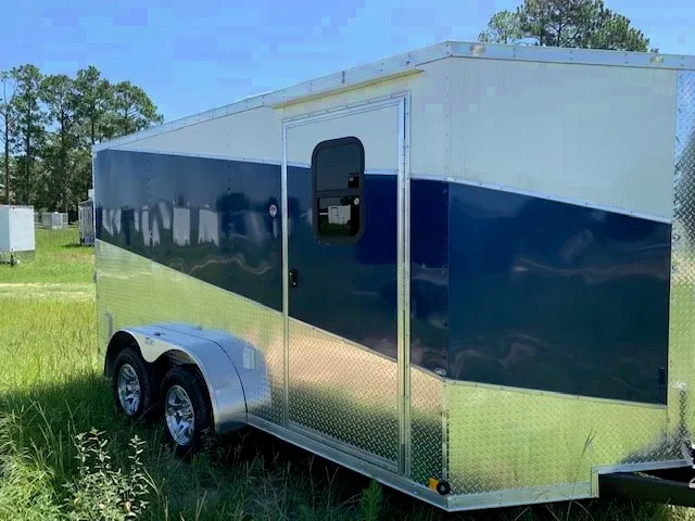 Tri Color White, Black  & Silver 16ft TA Motorcycle Trailer