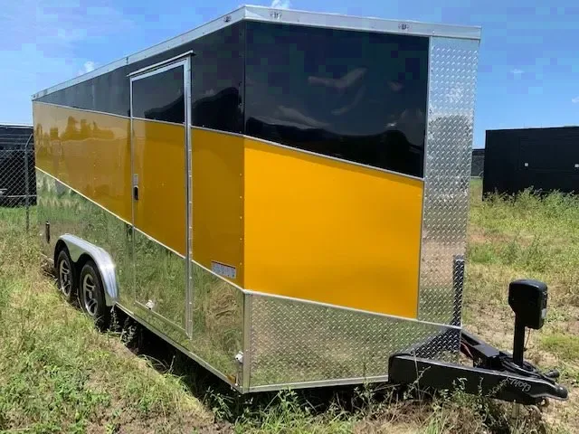 18ft Motorcycle Trailer Black, Yellow and Diamond Plated