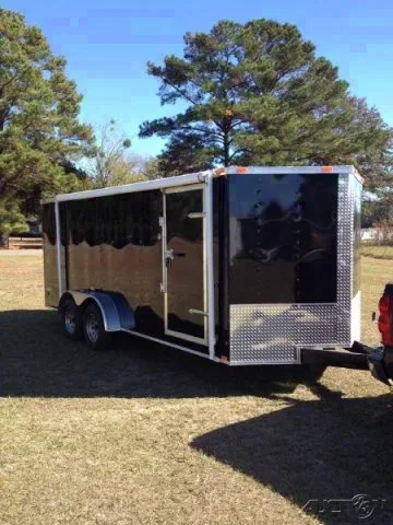18FT Black V-Nose Motorcycle Trailer w/Awning
