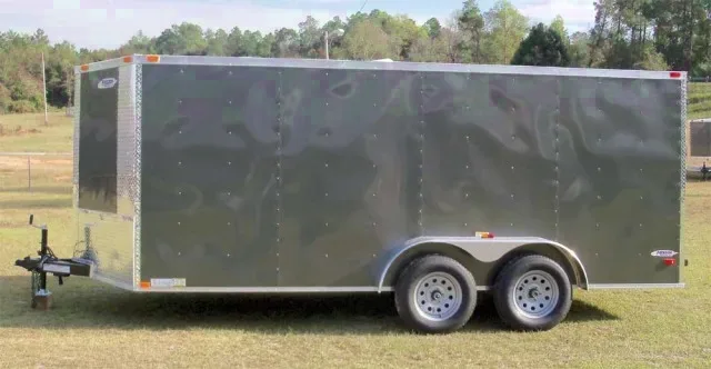 16ft charcoal gray motorcycle trailer w/ramp door