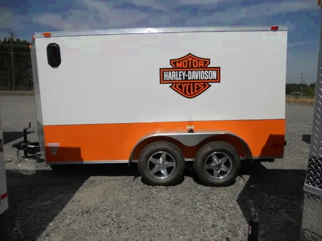 Harley Orange/White 14ft V-nose Cargo Enclosed Motorcycle