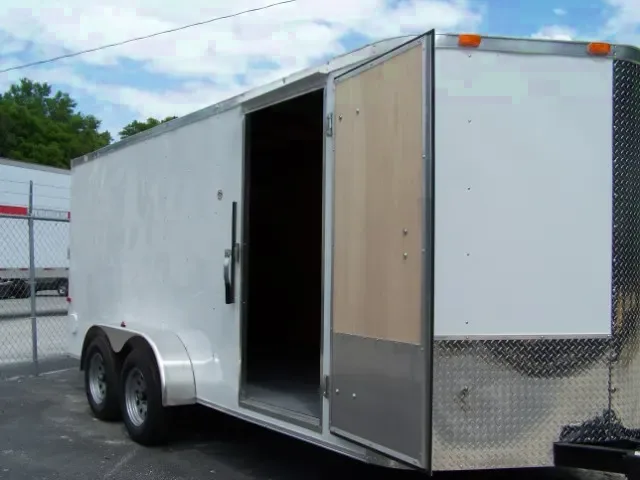 16FT WHITE V-NOSE ENCLOSED MOTORCYCLE TRAILER