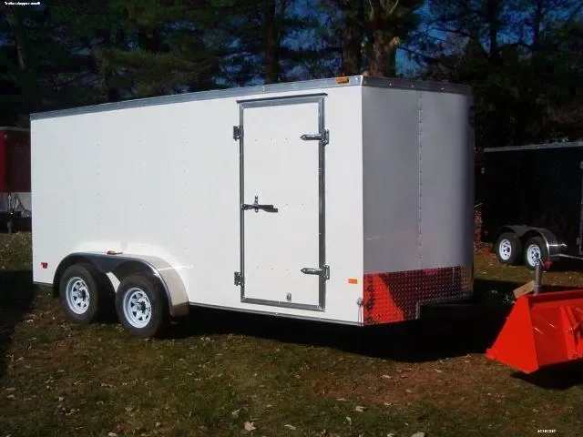 White 14ft V-Nose Motorcycle Trailer