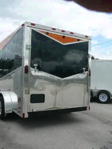 Black and Orange w/Diamond Plating 14ft Motorcycle Trailer
