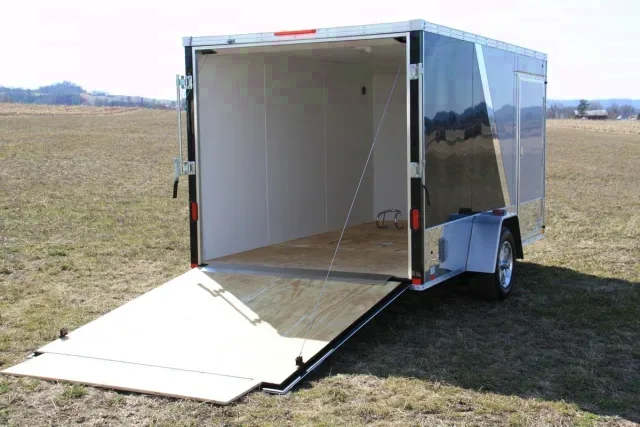 WHTIE AND BLACK V-NOSE 12FT MOTORCYCLE/CARGO TRAILER