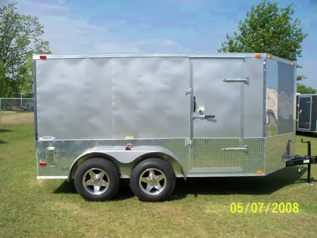 SILVER  12FT MOTORCYCLE TRAILER W/WRAP AROUND DIAMOND PLATING