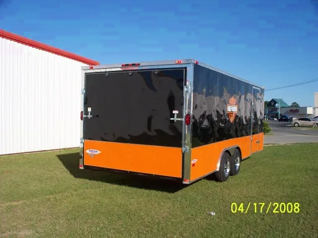BLACK & ORANGE 20FT V-NOSE MOTORCYCLE TRAILER