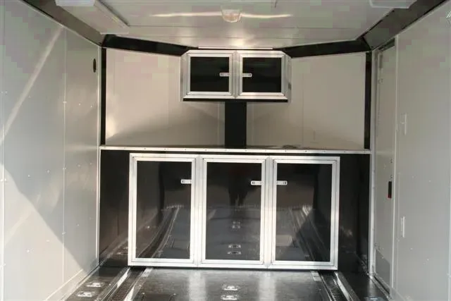 Charcoal 14FT V-Nose Motorcycle Hauler w/Cabinets
