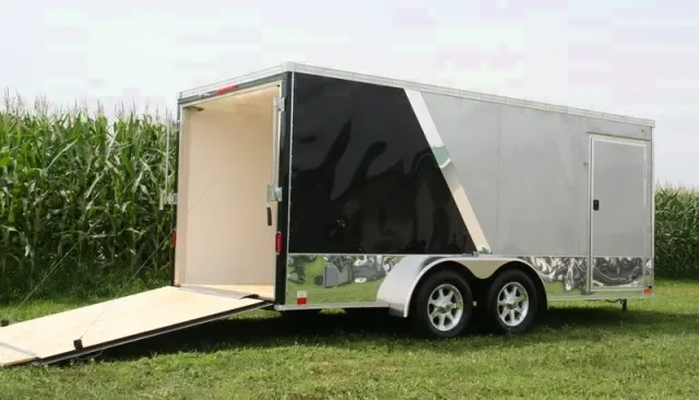 Two Tone 16ft Silver and Black Motorcycle Trailer