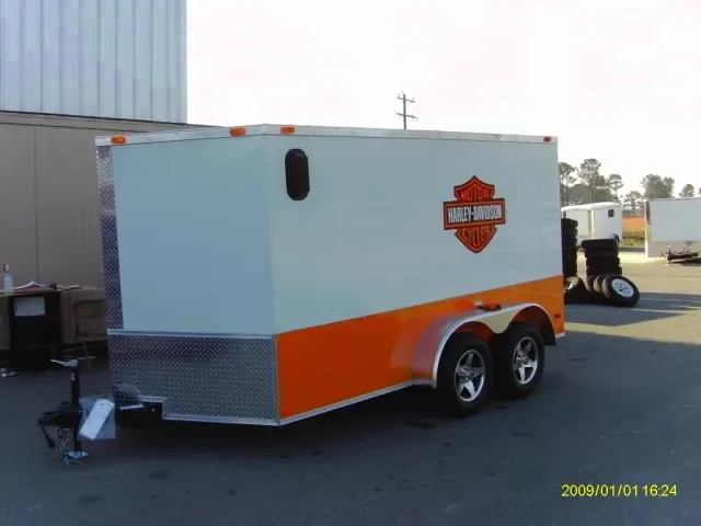 14ft white and orange motorcycle trailer