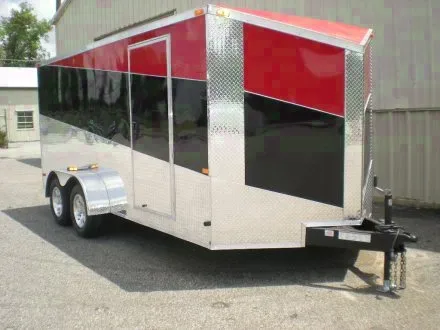 16ft TA Red, Silver and Black Motorcycle Trailer