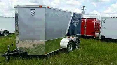 14ft Bumper Pull Silver and Blue Motorcycle Trailer
