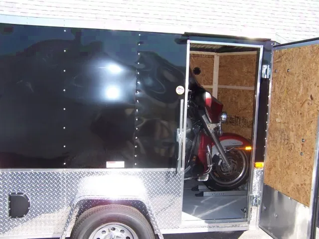 8ft Black V-Nose Motorcycle Trailer w/Ramp