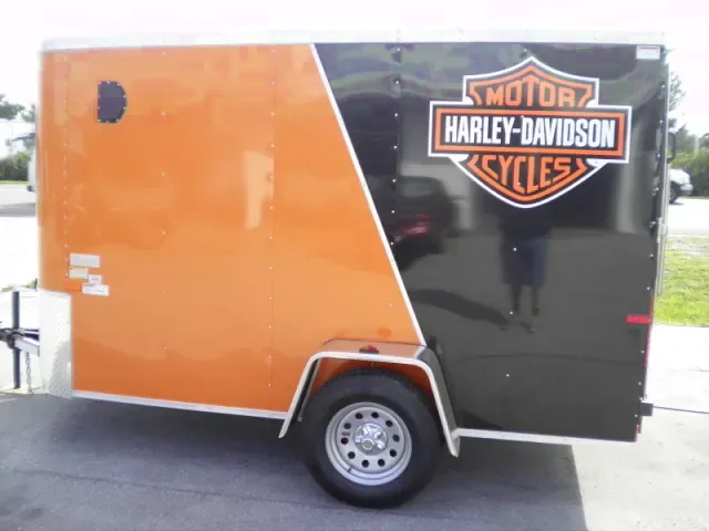 10ft V-Nose Black and Orange Motorcycle Trailer