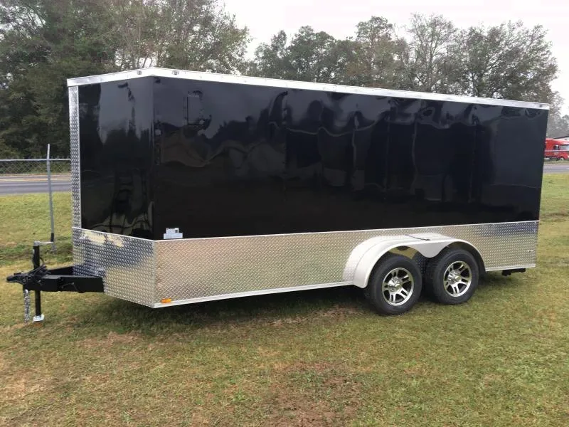 Black V-Nose 16ft TA Motorcycle Trailer