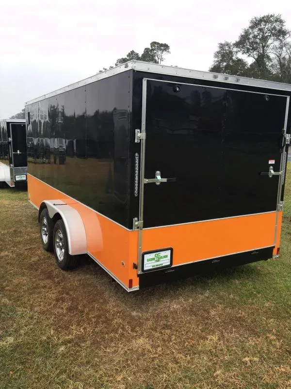 Black and Orange V-Nose 16ft Motorcycle Trailer