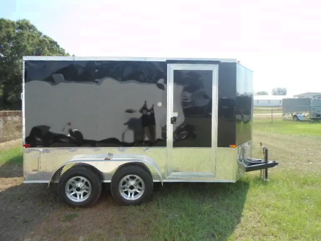 Black V-nose TA Motorcycle Trailer 12ft w/Ramp