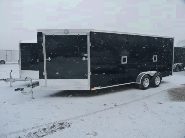 Black 23ft Snowmobile Trailer w/White Walls and Ceiling
