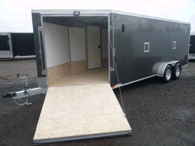 23ft Sled Trailer, V-nose w/Ramp, White Walls, Rear Ramp