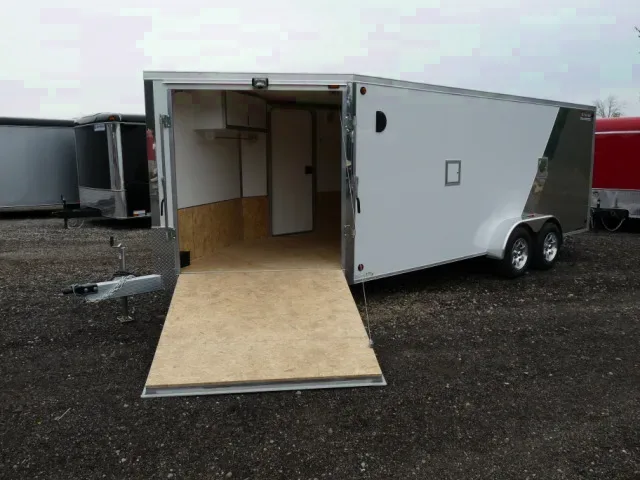 23ft Two Tone White and Pewter Aluminum Enclosed Snowmobile Trailer