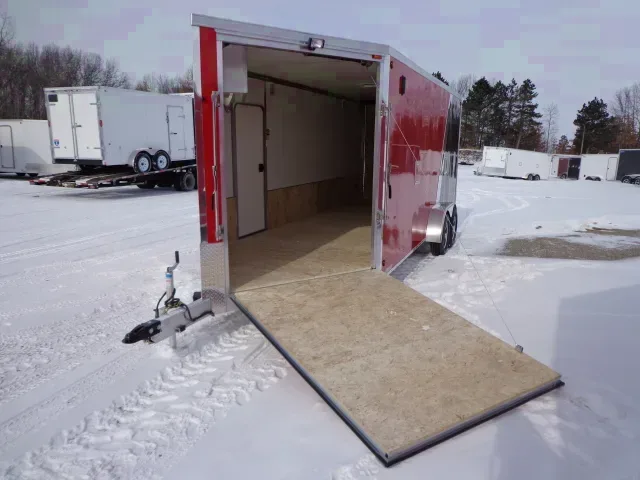 Beautiful Red and Black Enclosed 23ft Snowmobile Trailer
