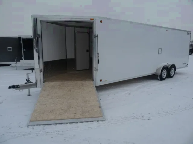 White Aluminum 29ft Snowmobile Trailer