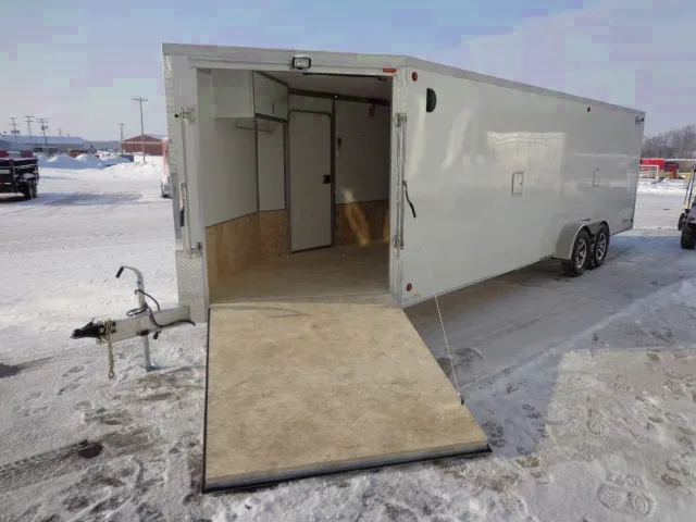 White 29ft Enclosed Sled Trailer w/Cabinet
