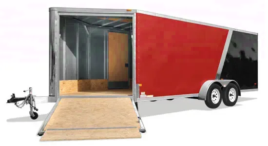 RED AND BLACK 25FT TWO TONE SNOWMOBILE TRAILER