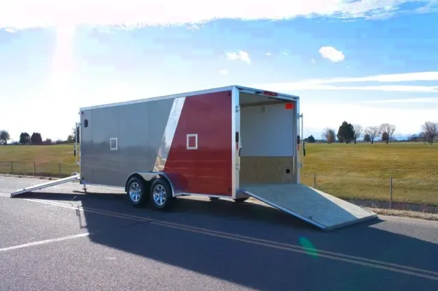 PEWTER AND RED 23FT SNOWMOBILE TRAILER