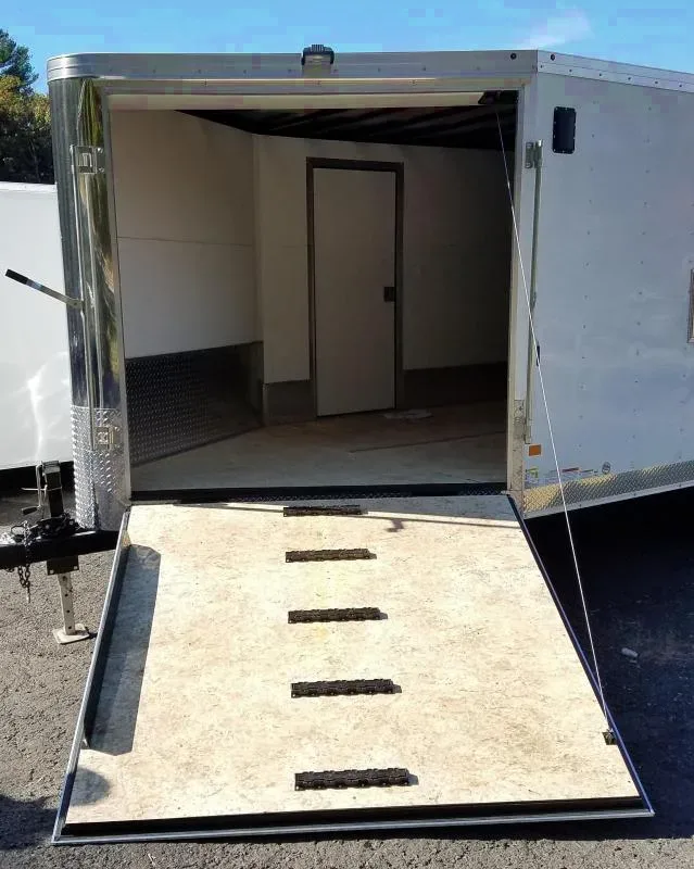 White 24ft V-Nose Snowmobile Trailer