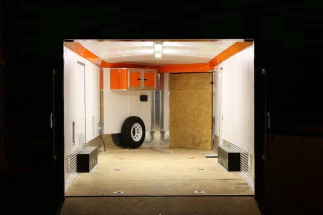 Black and Orange 28FT Auto/Snowmobile Combo Trailer w/Helmet Cabinet