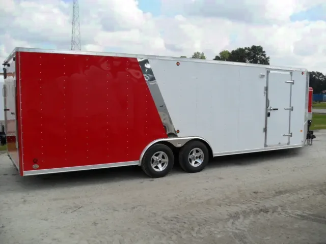 Red and White 30ft  Combo Snowmobile Trailer