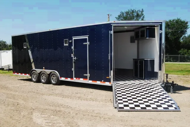 Blue 32ft Triple 5200lb Axle Snowmobile Trailer