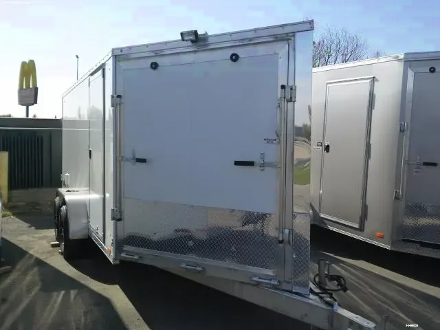 16FT WHITE ALUMINUM SNOWMOBILE TRAILER WITH ALUMINUM WHEELS