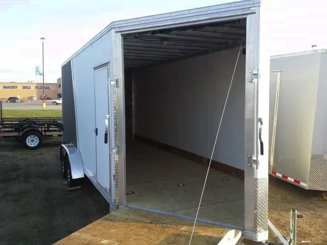 WHITE AND BLACK ALUMINUM SNOWMOBILE TRAILER 18FT