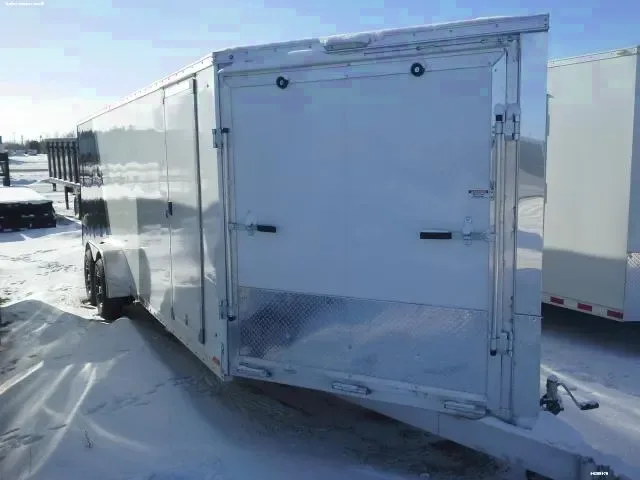 WHITE AND BLACK 22FT BUMPER PULL ENCLOSED SNOWMOBILE TRAILER