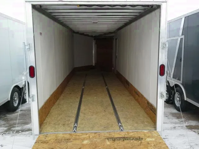 White and Silver 22 ft  Aluminum Snowmobile Trailer