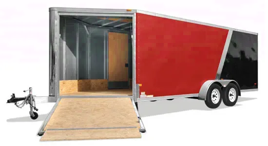 RED AND BLACK 25FT TWO TONE SNOWMOBILE TRAILER