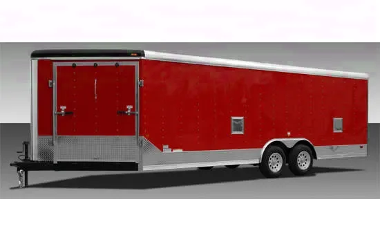 RED 26FT SNOWMOBILE TRAILER W/FUEL DOORS
