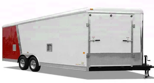28FT TWO TONE WHITE AND RED COMBO/SNOWMOBILE TRAILER